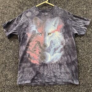 The Mountain Shirt Men's Large Blue Tie Dye Jojos Art Wolf Moon Retro Knott's